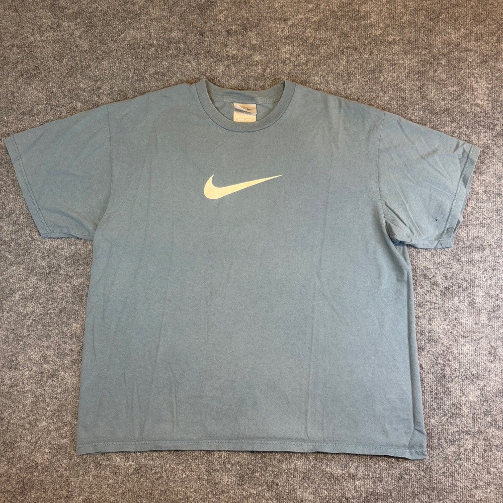 Vintage Nike Center Swoosh T-Shirt Mens Medium Blue Grey Cotton‎